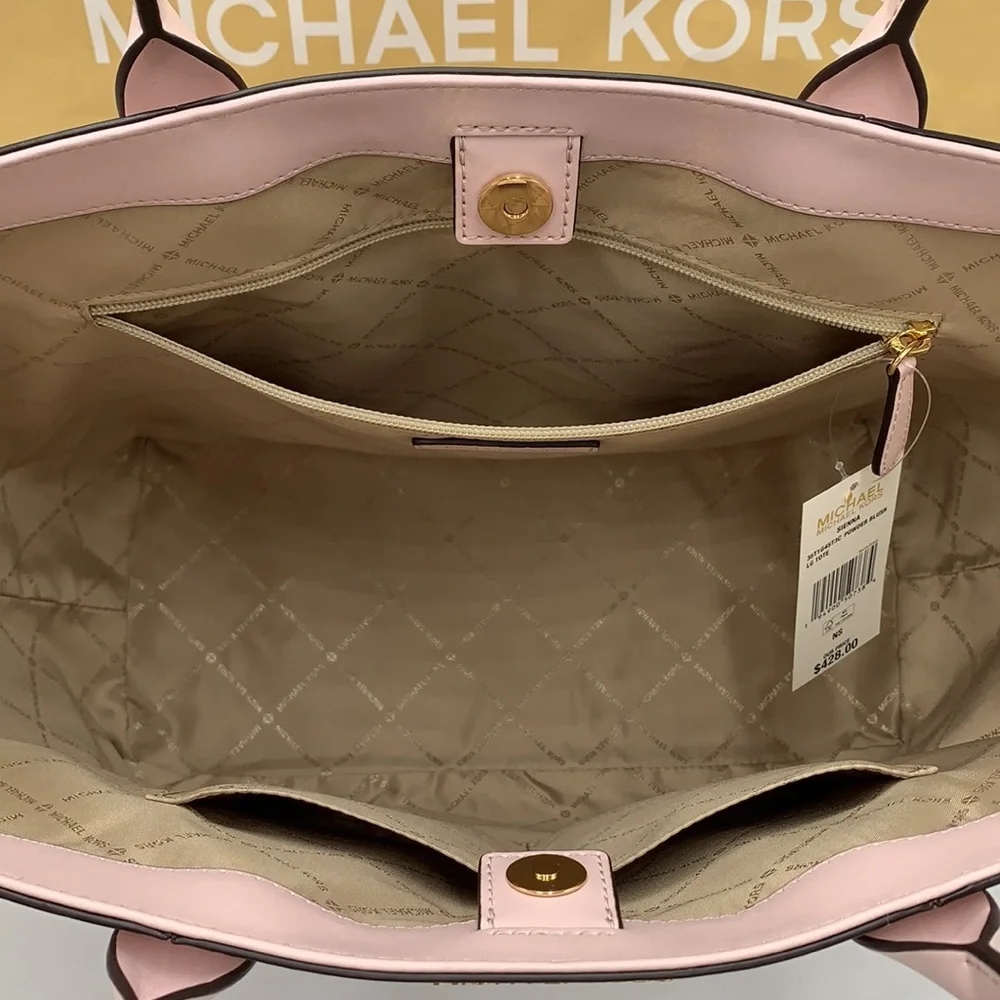 MICHAEL KORS SIENNA Large Tote Shoulder BAG In POWDER BLUSH Leather Canv… - Picture 13 of 16